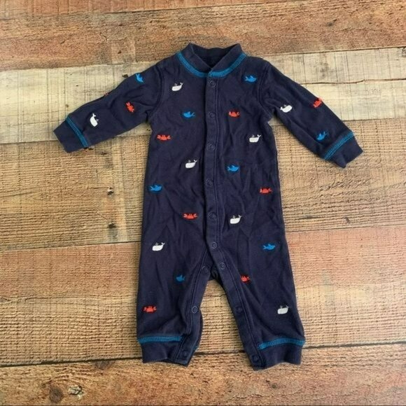 Carter’s baby boy nautical one piece button down sleeper in navy blue - 3M - Picture 1 of 5